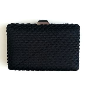 Black Satin Weave Clutch with Optional/ Removable Chain Strap